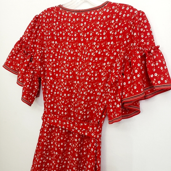 Nwot Max Studio Red Floral Flutter Sleeve Wrap Dress - Picture 13 of 14